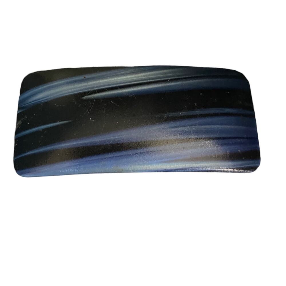 Vintage Rectangular Shaped Blue Stroke Brush Print Hair Barrette faux Stone blue